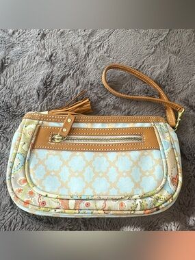 Dena Wristlet Clutch in Light Blue and Tan 9.5x5.5 (bags21)